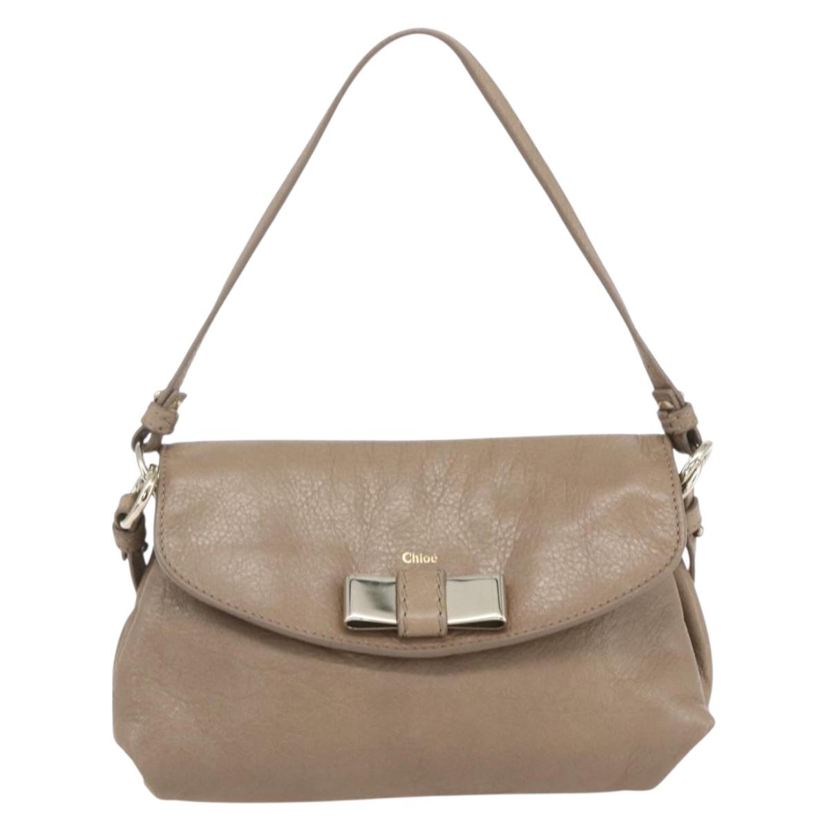 Chloe Lily Hand Bag Leather 2way Beige Silver Auth am10316