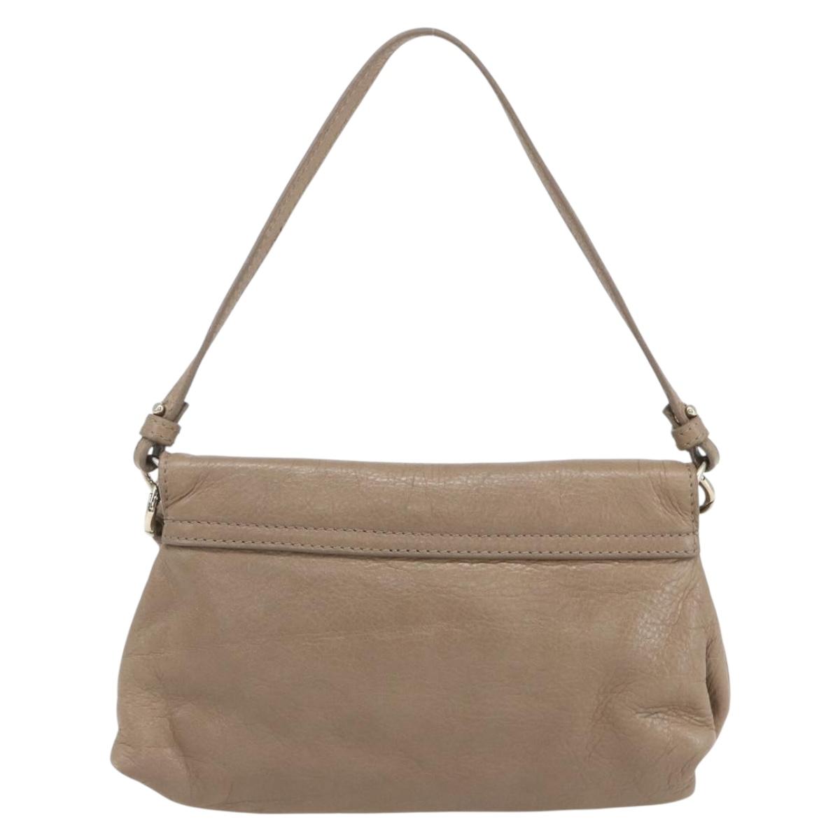 Chloe Lily Hand Bag Leather 2way Beige Silver Auth am10316