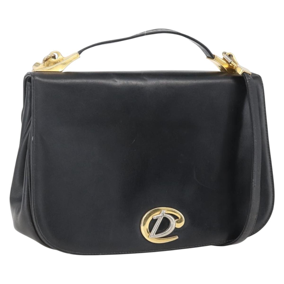 Christian Dior Hand Bag Leather 2way Black Gold Auth am10322