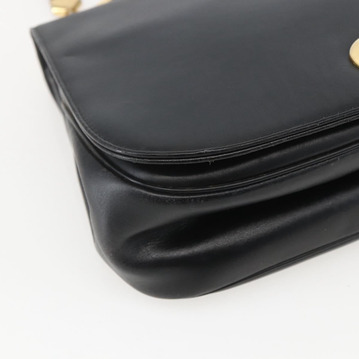 Christian Dior Hand Bag Leather 2way Black Gold Auth am10322
