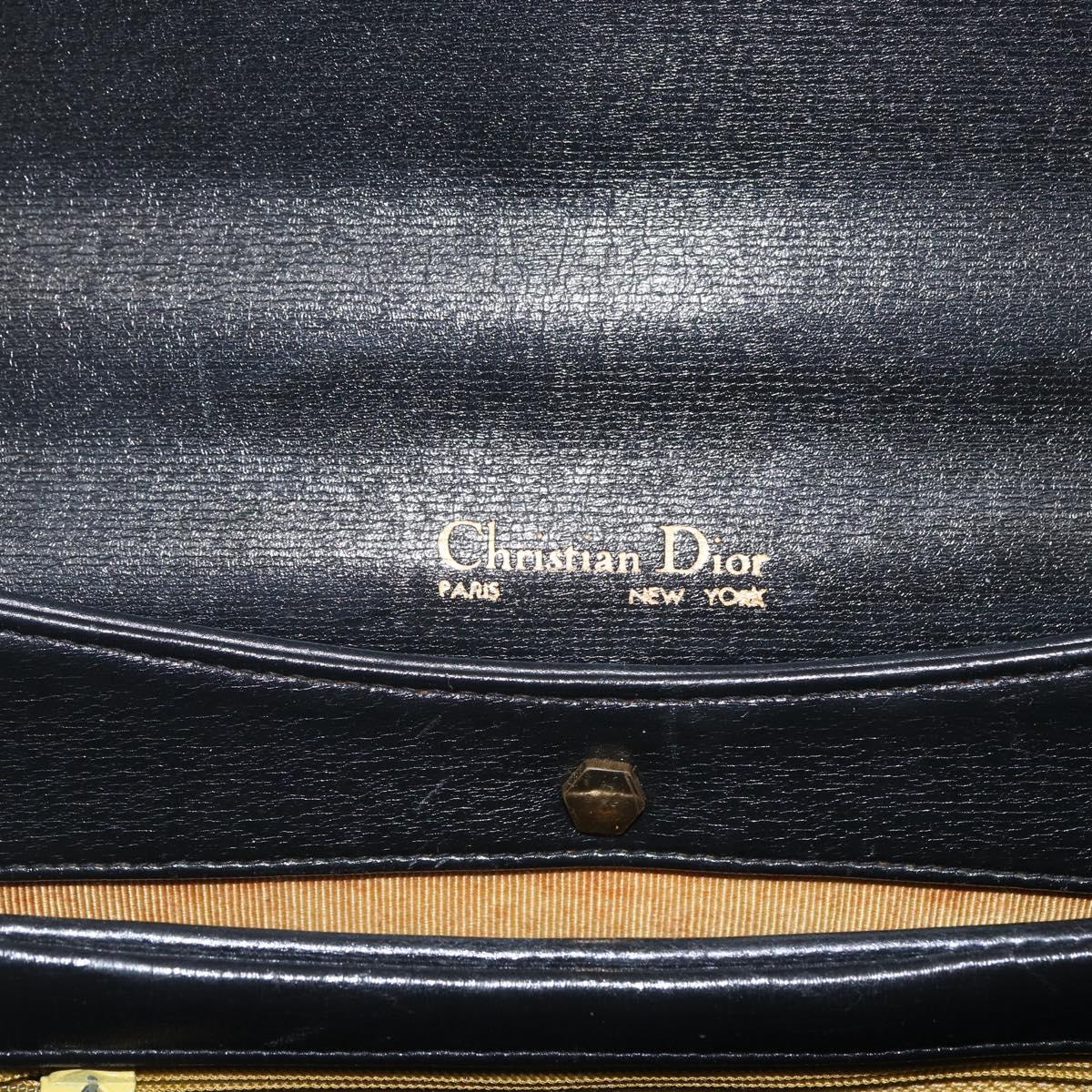 Christian Dior Hand Bag Leather 2way Black Gold Auth am10322