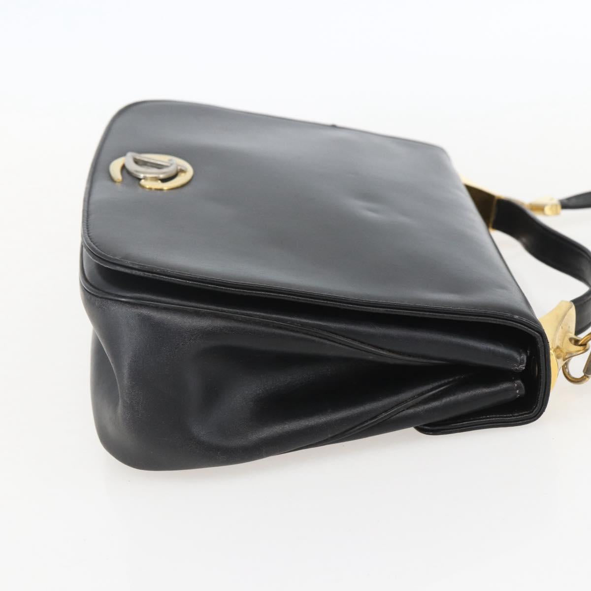 Christian Dior Hand Bag Leather 2way Black Gold Auth am10322