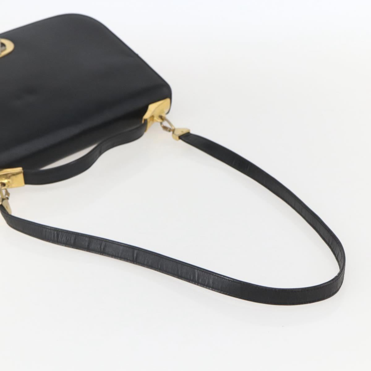 Christian Dior Hand Bag Leather 2way Black Gold Auth am10322