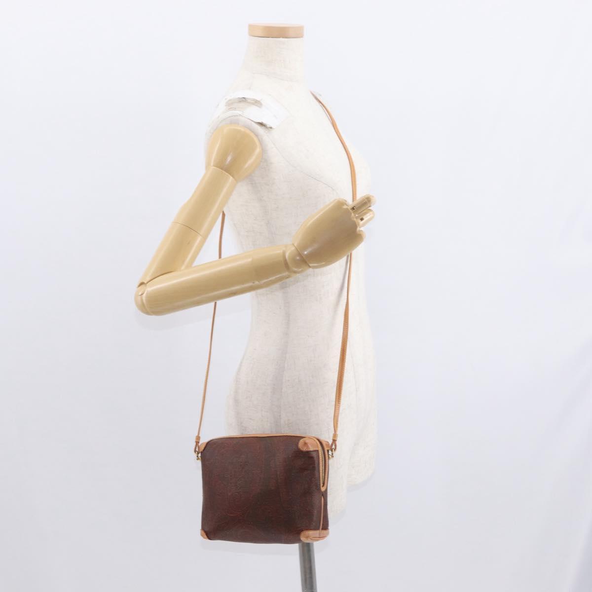 ETRO Paisley Shoulder Bag Leather Bordeaux Gold Auth am10326