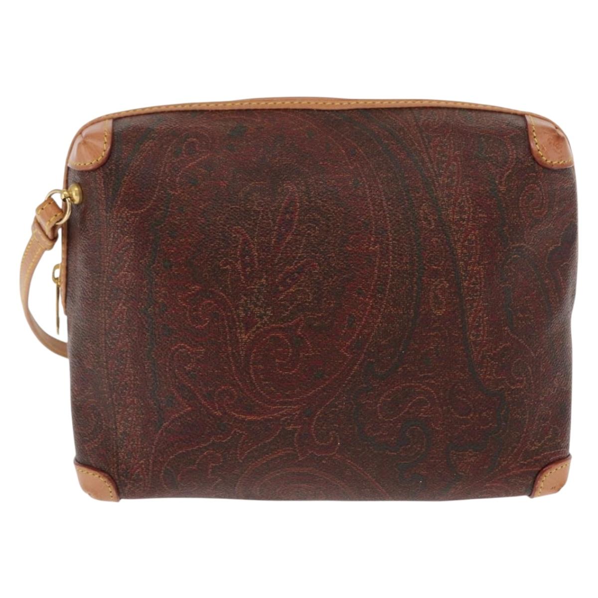 ETRO Paisley Shoulder Bag Leather Bordeaux Gold Auth am10326