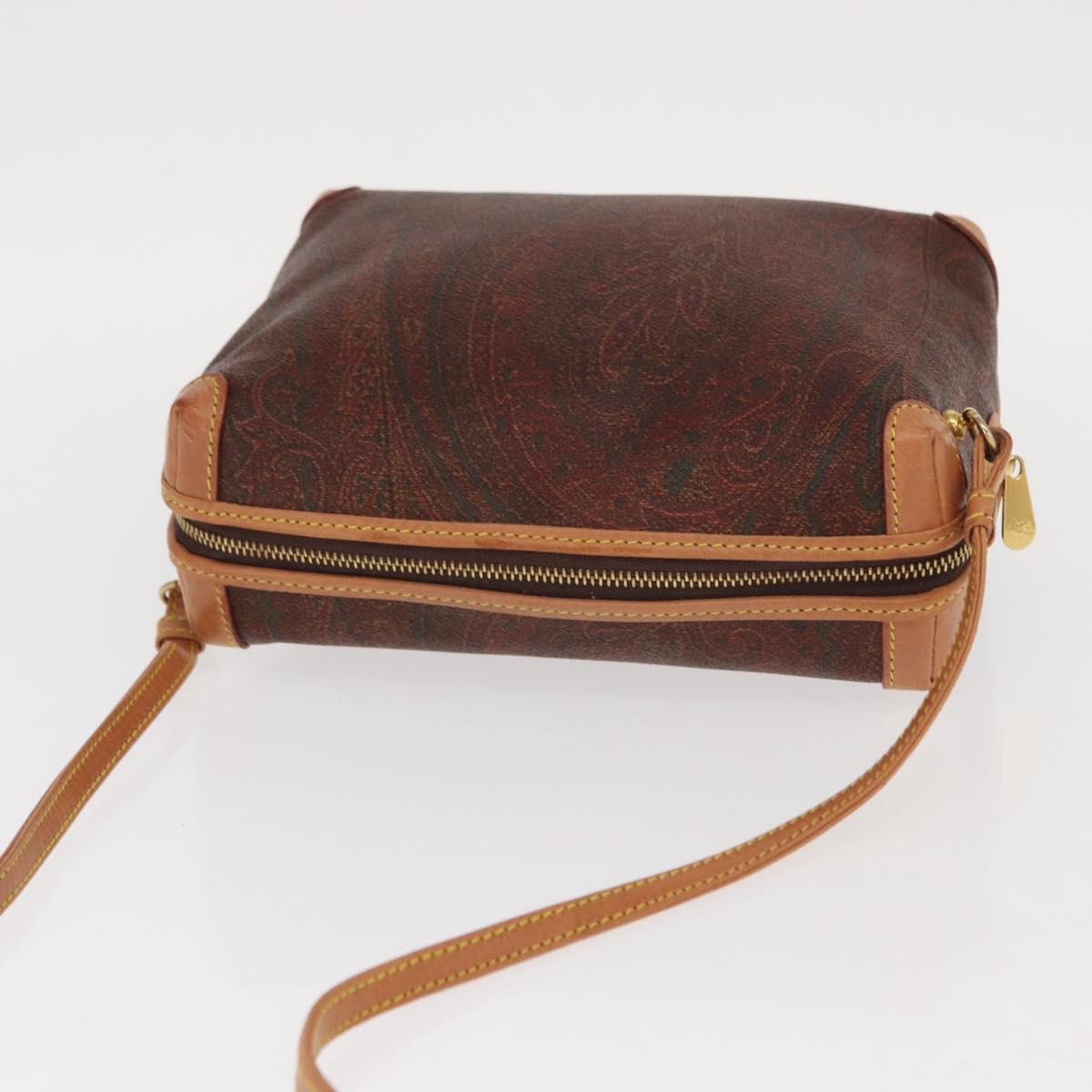 ETRO Paisley Shoulder Bag Leather Bordeaux Gold Auth am10326