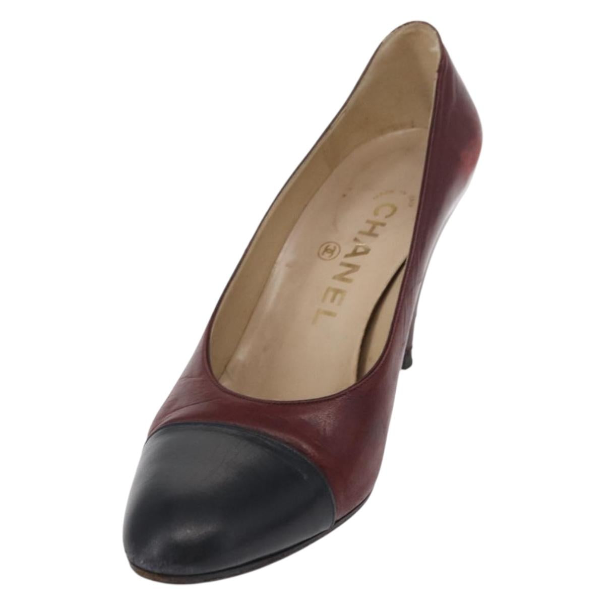 CHANEL High Heels Leather Size 36 Bordeaux CC Auth am10330