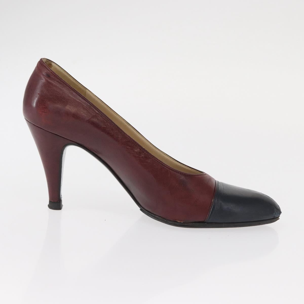 CHANEL High Heels Leather Size 36 Bordeaux CC Auth am10330