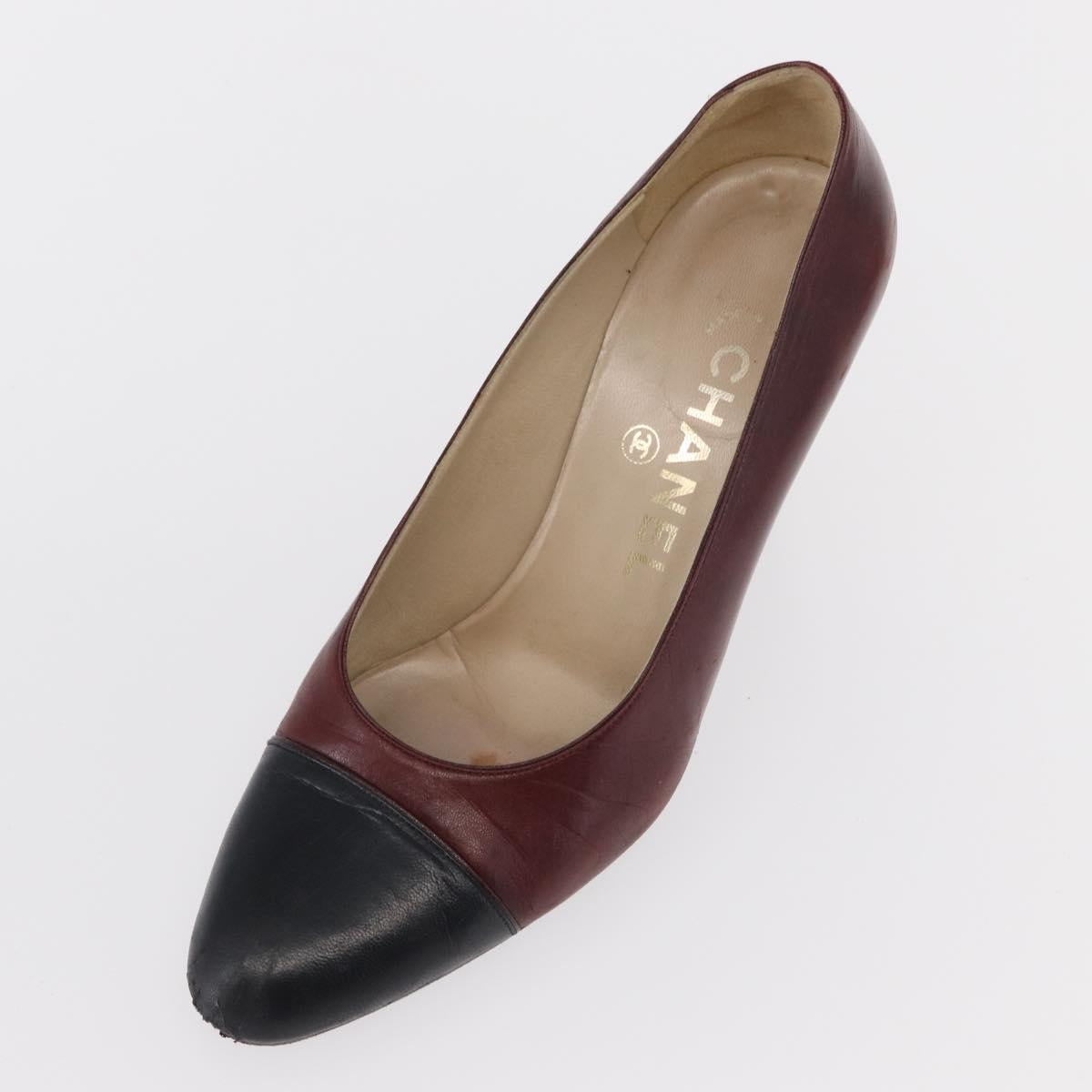 CHANEL High Heels Leather Size 36 Bordeaux CC Auth am10330