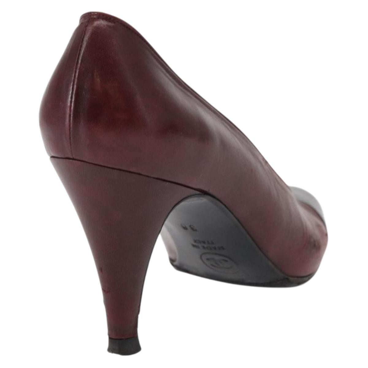 CHANEL High Heels Leather Size 36 Bordeaux CC Auth am10330