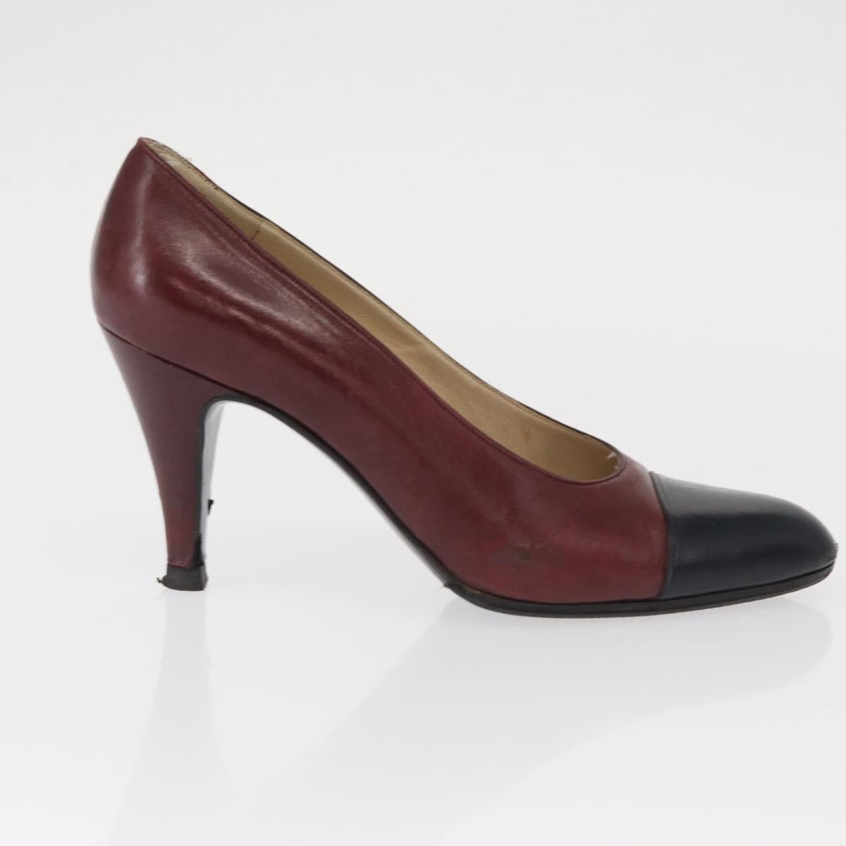 CHANEL High Heels Leather Size 36 Bordeaux CC Auth am10330
