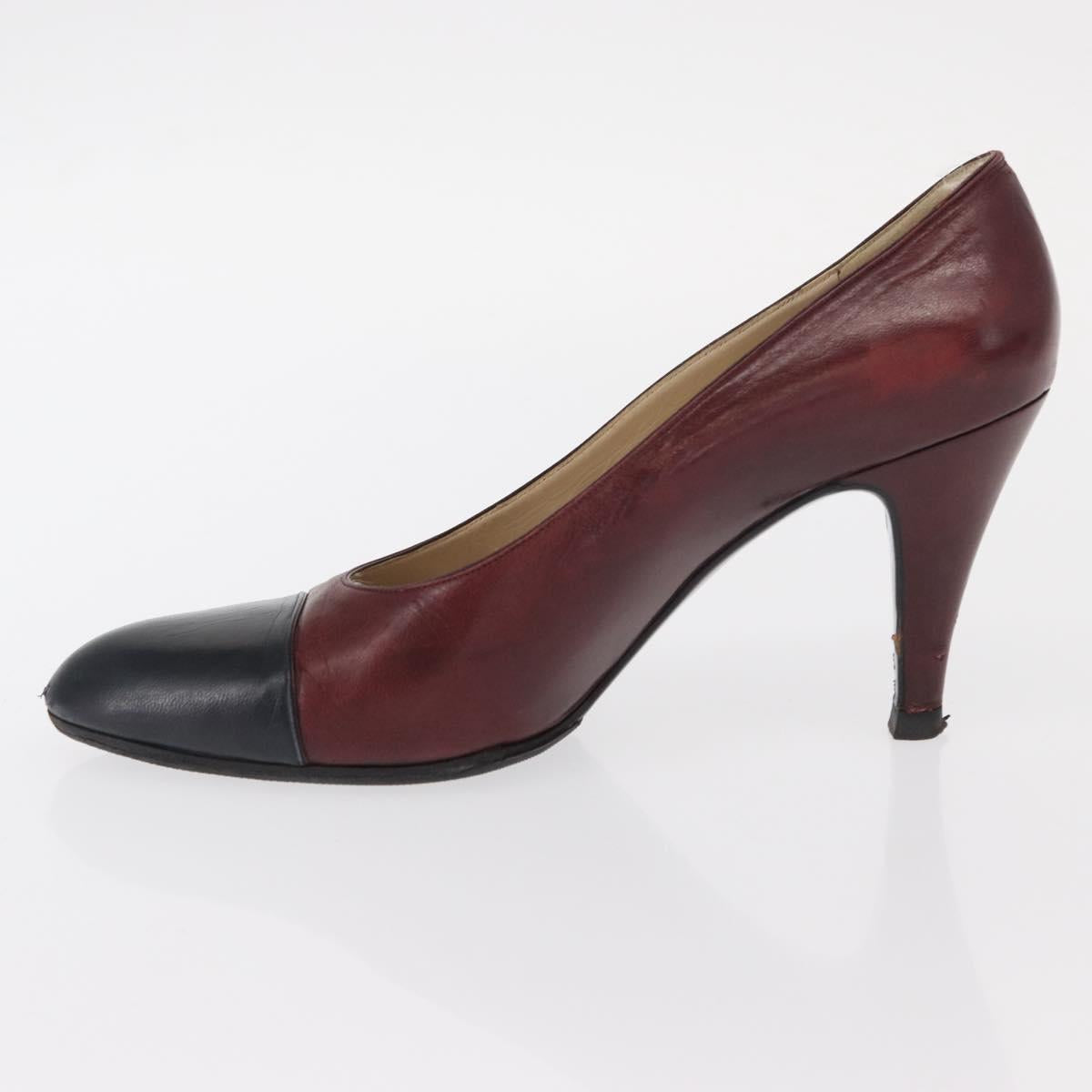 CHANEL High Heels Leather Size 36 Bordeaux CC Auth am10330