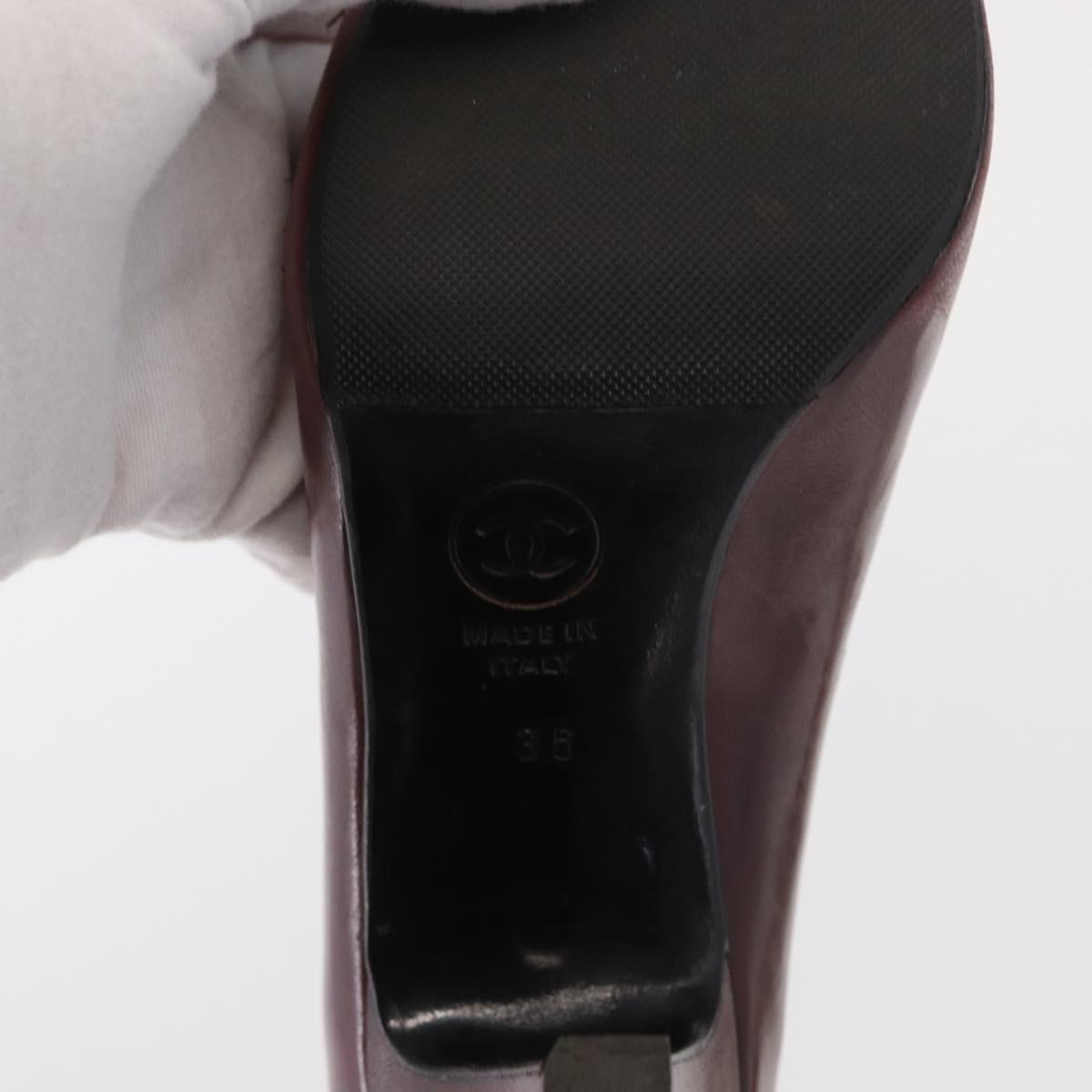 CHANEL High Heels Leather Size 36 Bordeaux CC Auth am10330