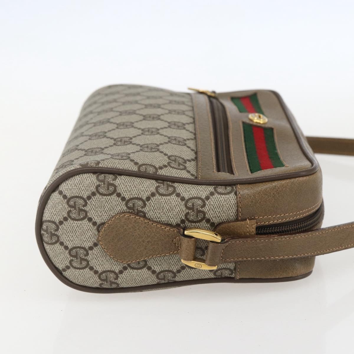 GUCCI GG Supreme Web Sherry Line Bag PVC Beige Gold 56 02 087 Auth am10340