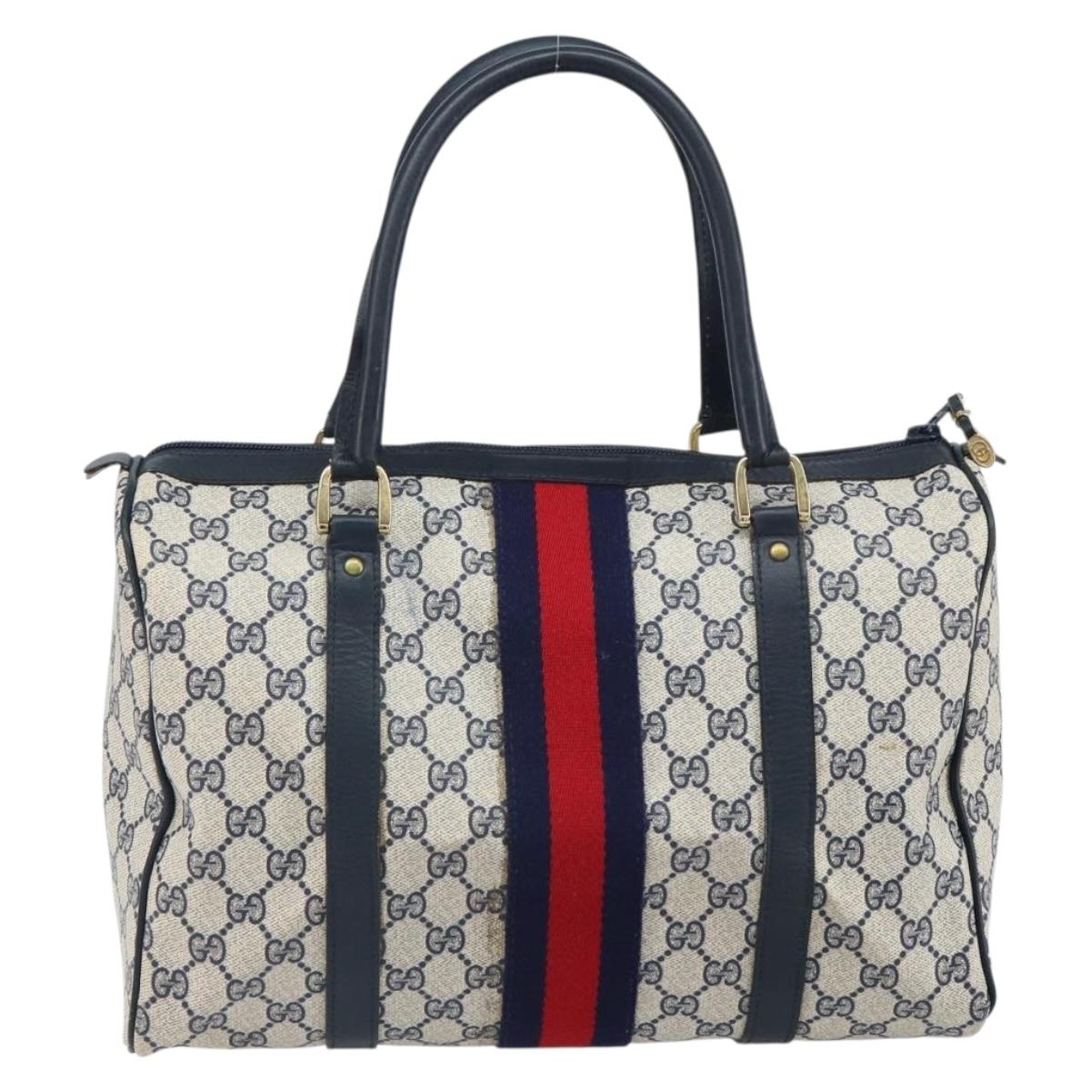 GUCCI GG Supreme Sherry Line Mini Boston Bag PVC Navy Gold Auth am10364
