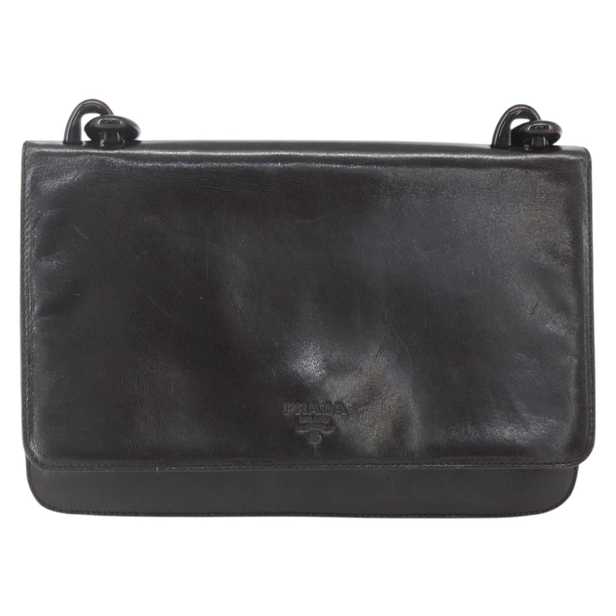 PRADA Chain Shoulder Bag Leather plastic Dark Brown Auth am10365V