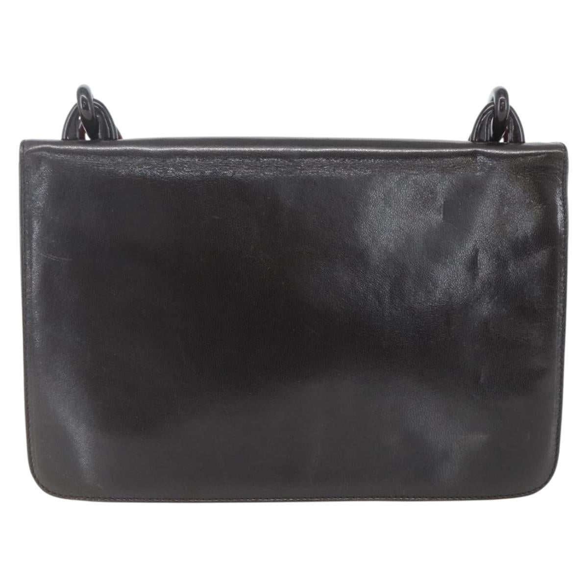 PRADA Chain Shoulder Bag Leather plastic Dark Brown Auth am10365V