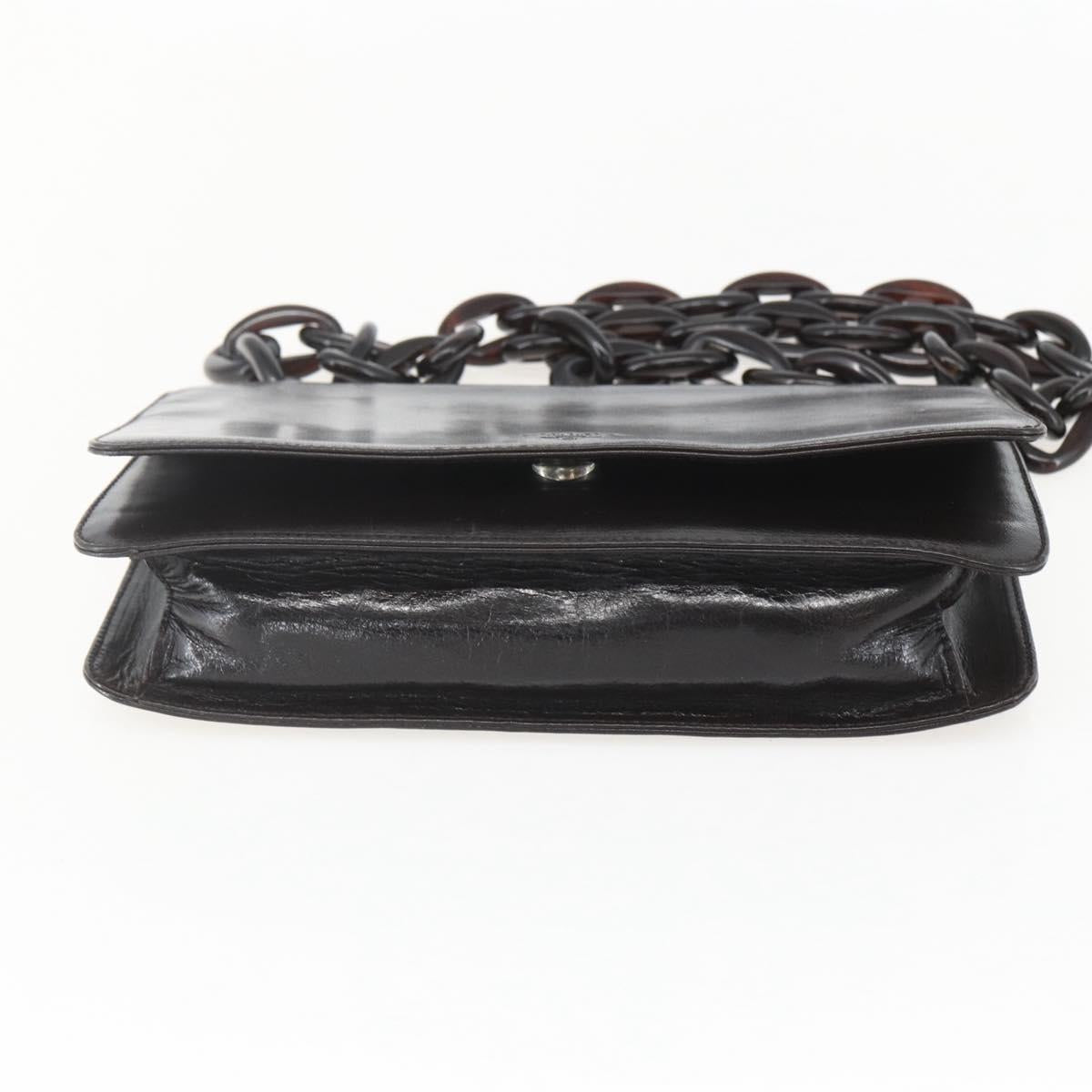 PRADA Chain Shoulder Bag Leather plastic Dark Brown Auth am10365V