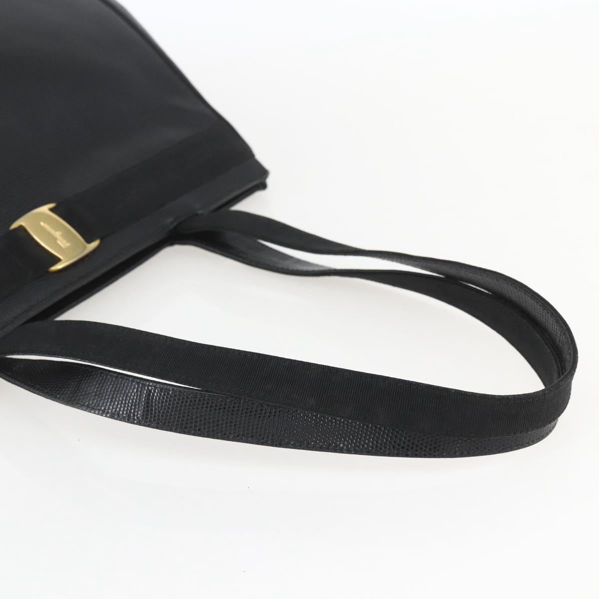 Salvatore Ferragamo Vala Tote Bag Leather Black Gold Auth am10419
