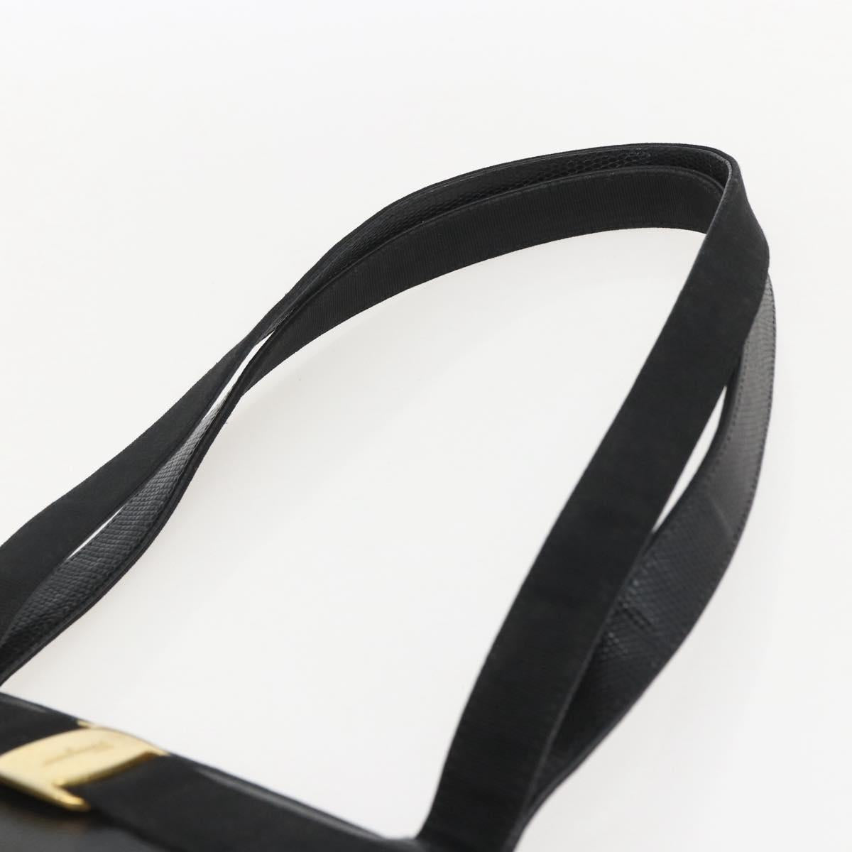 Salvatore Ferragamo Vala Tote Bag Leather Black Gold Auth am10419