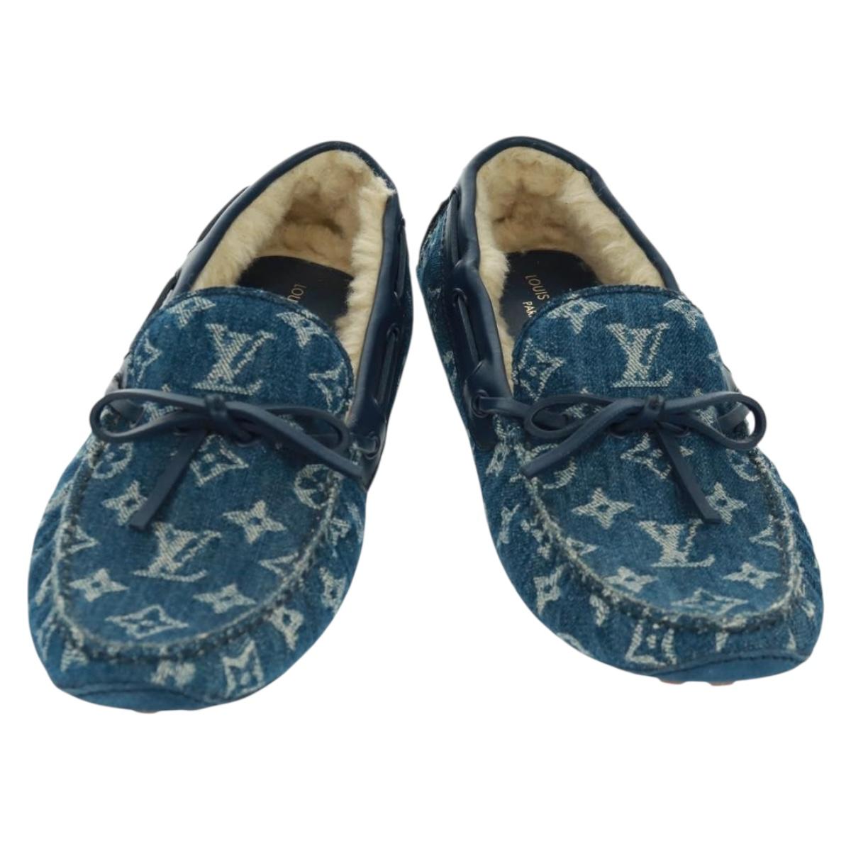 LOUIS VUITTON Arizona Line Moccasin Loafers Denim shoes 6 1/2 Blue Auth am10436V