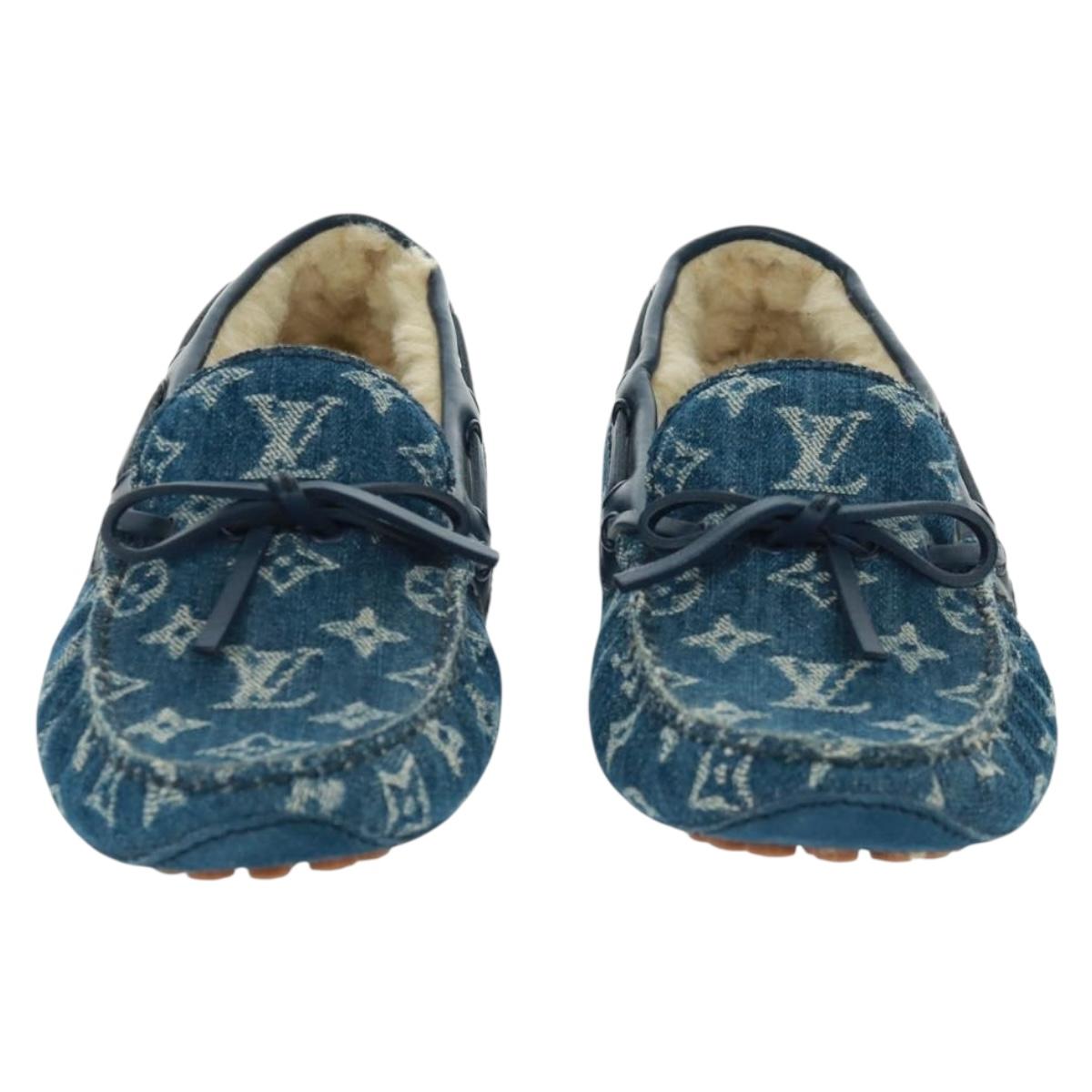LOUIS VUITTON Arizona Line Moccasin Loafers Denim shoes 6 1/2 Blue Auth am10436V