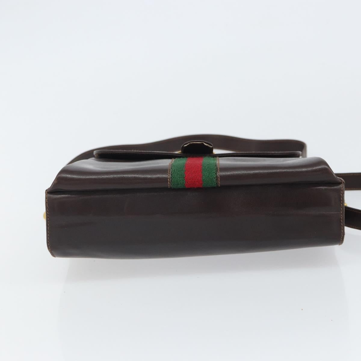GUCCI Old Web Sherry Line Shoulder Bag Leather Brown Gold Red Auth am10444