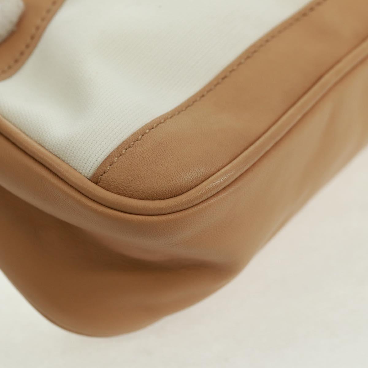 GUCCI Accessory Pouch Canvas Leather Beige Silver 92820 Auth am10445V