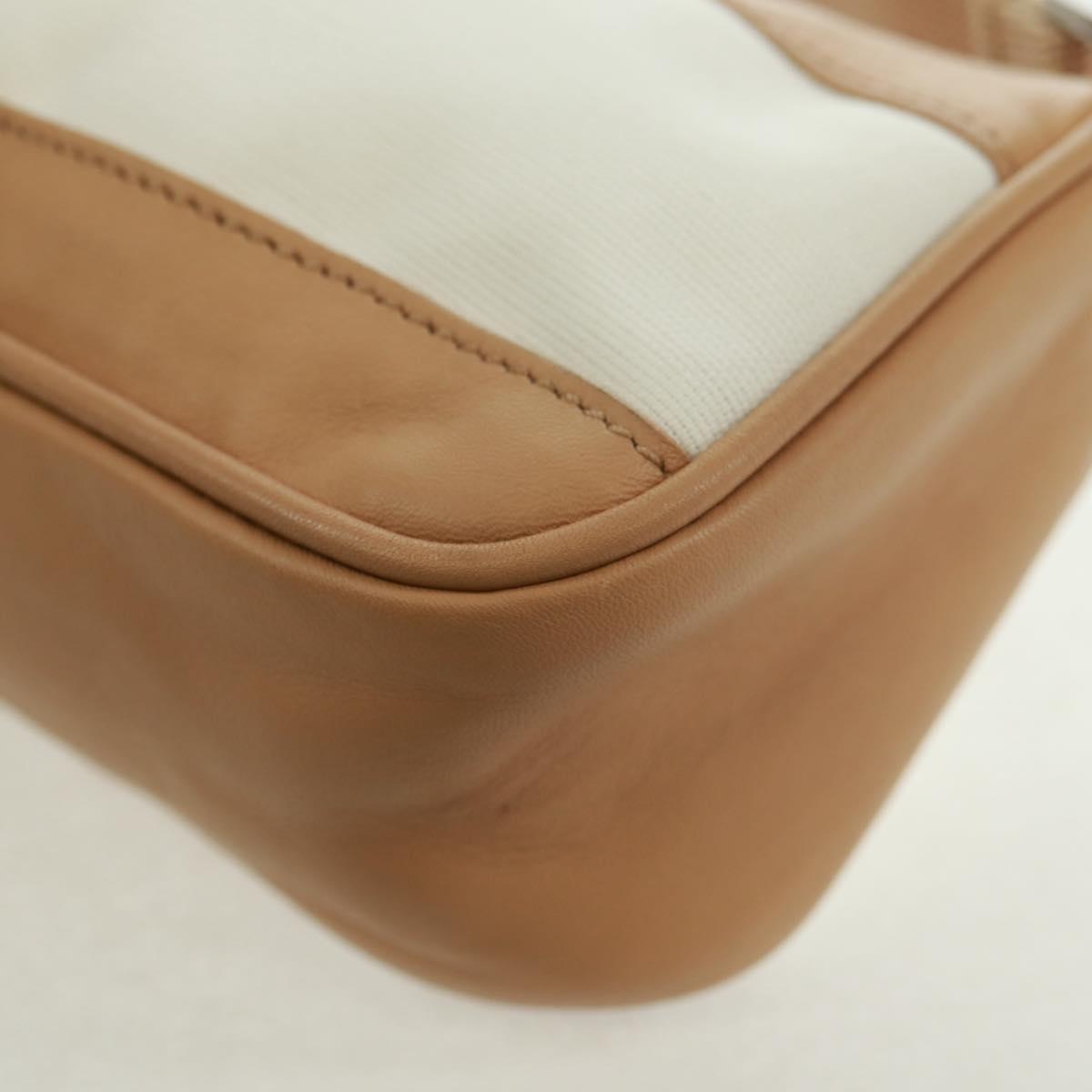 GUCCI Accessory Pouch Canvas Leather Beige Silver 92820 Auth am10445V