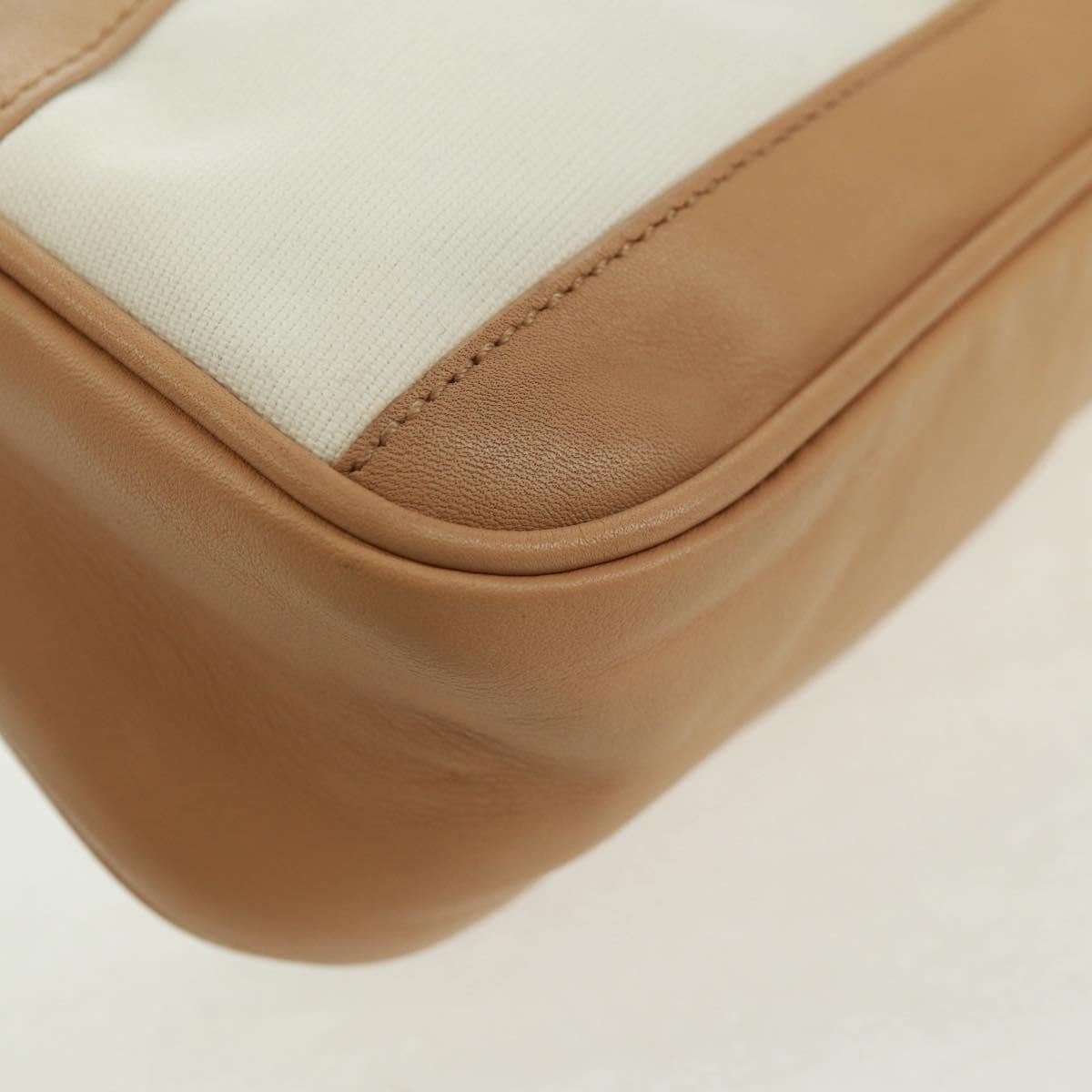 GUCCI Accessory Pouch Canvas Leather Beige Silver 92820 Auth am10445V