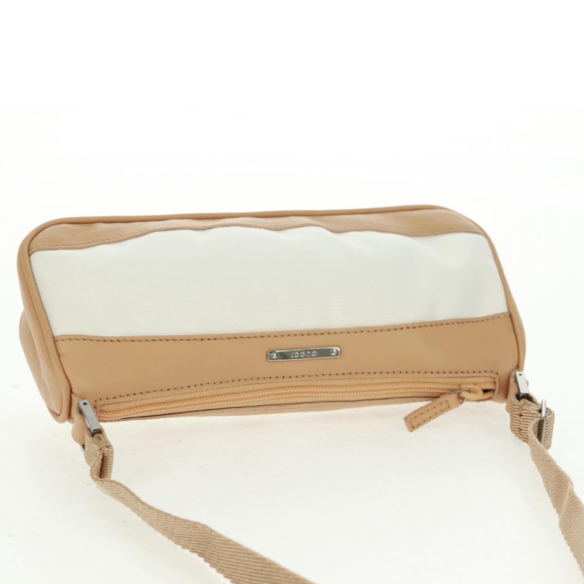 GUCCI Accessory Pouch Canvas Leather Beige Silver 92820 Auth am10445V