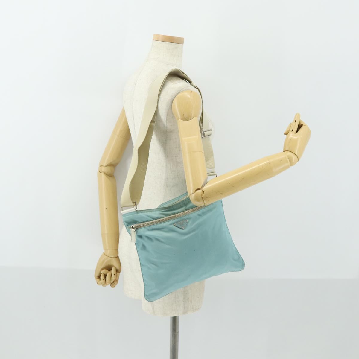 PRADA Shoulder Bag Nylon Light Blue Silver Auth am10448