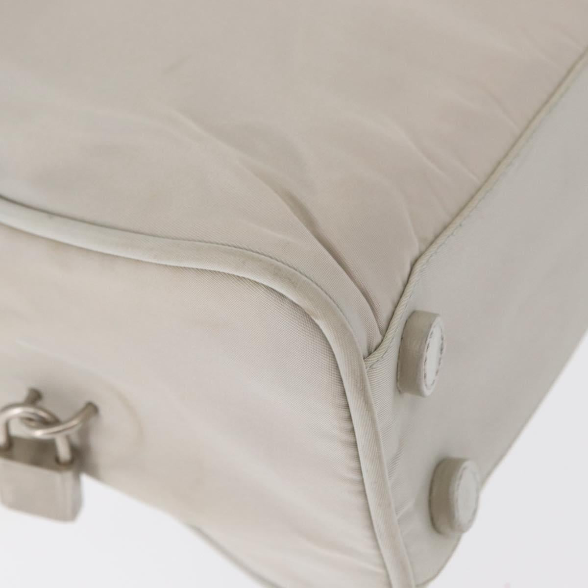 PRADA Tote Bag Nylon White Silver Auth am10449