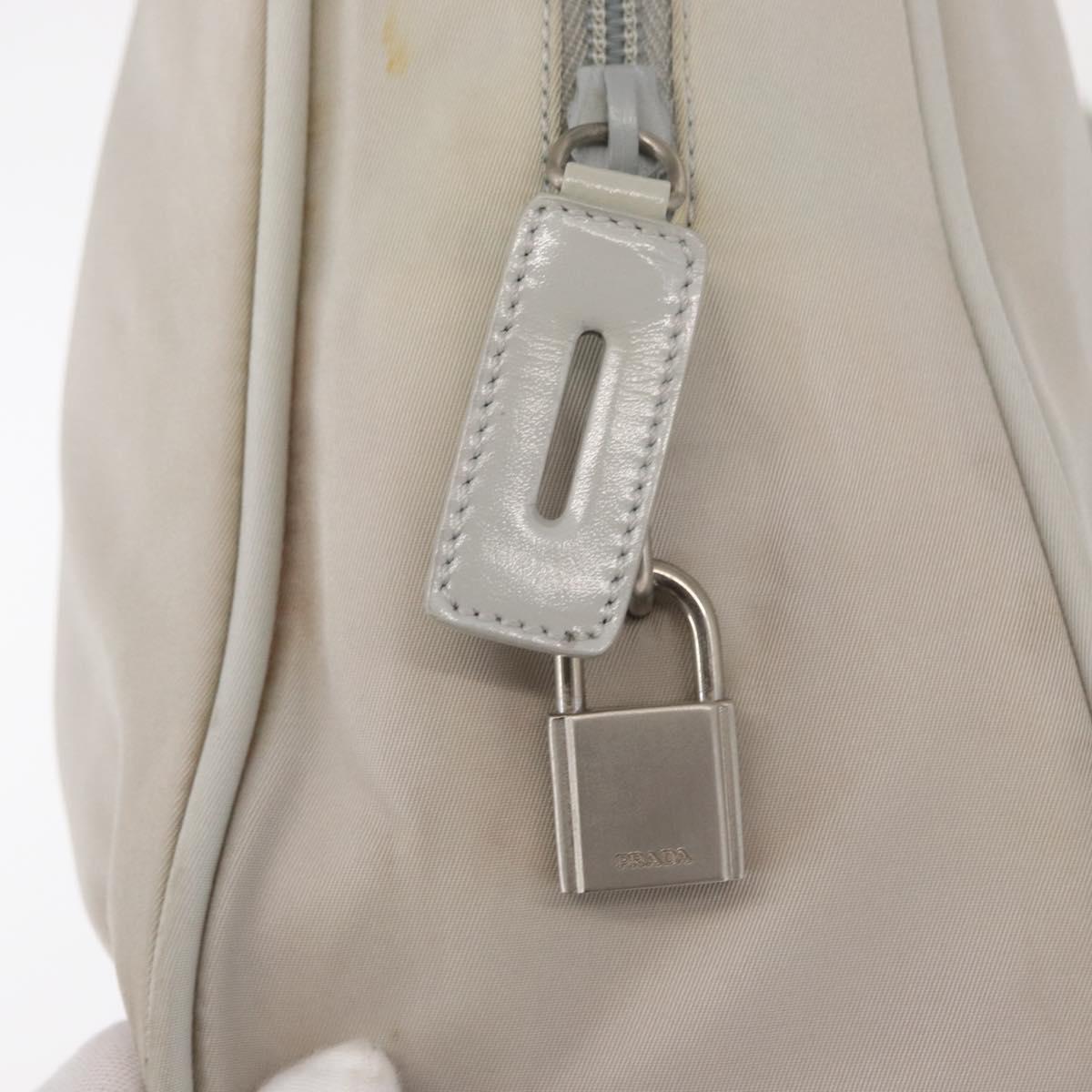 PRADA Tote Bag Nylon White Silver Auth am10449