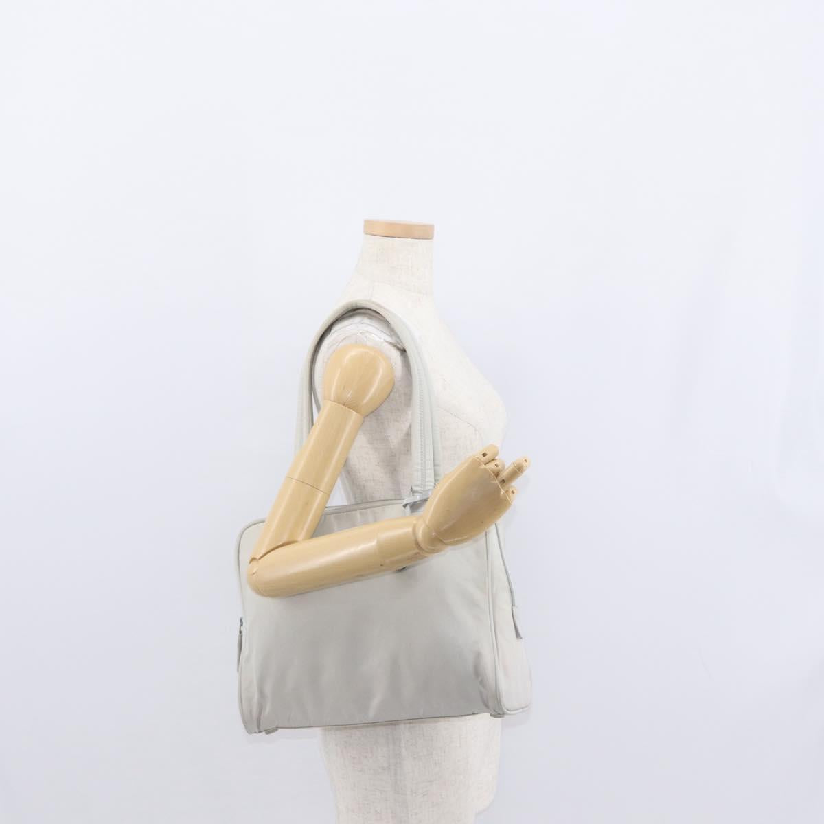 PRADA Tote Bag Nylon White Silver Auth am10449