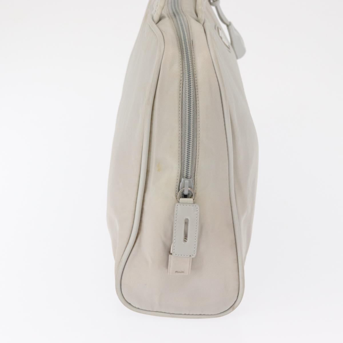 PRADA Tote Bag Nylon White Silver Auth am10449