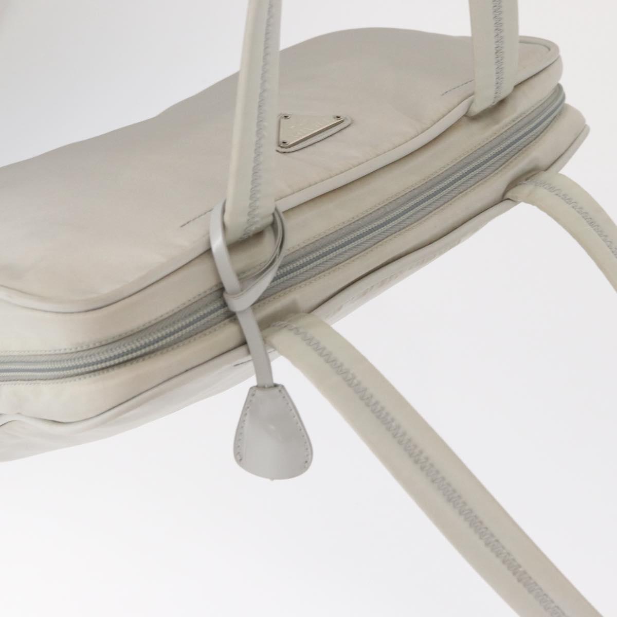 PRADA Tote Bag Nylon White Silver Auth am10449