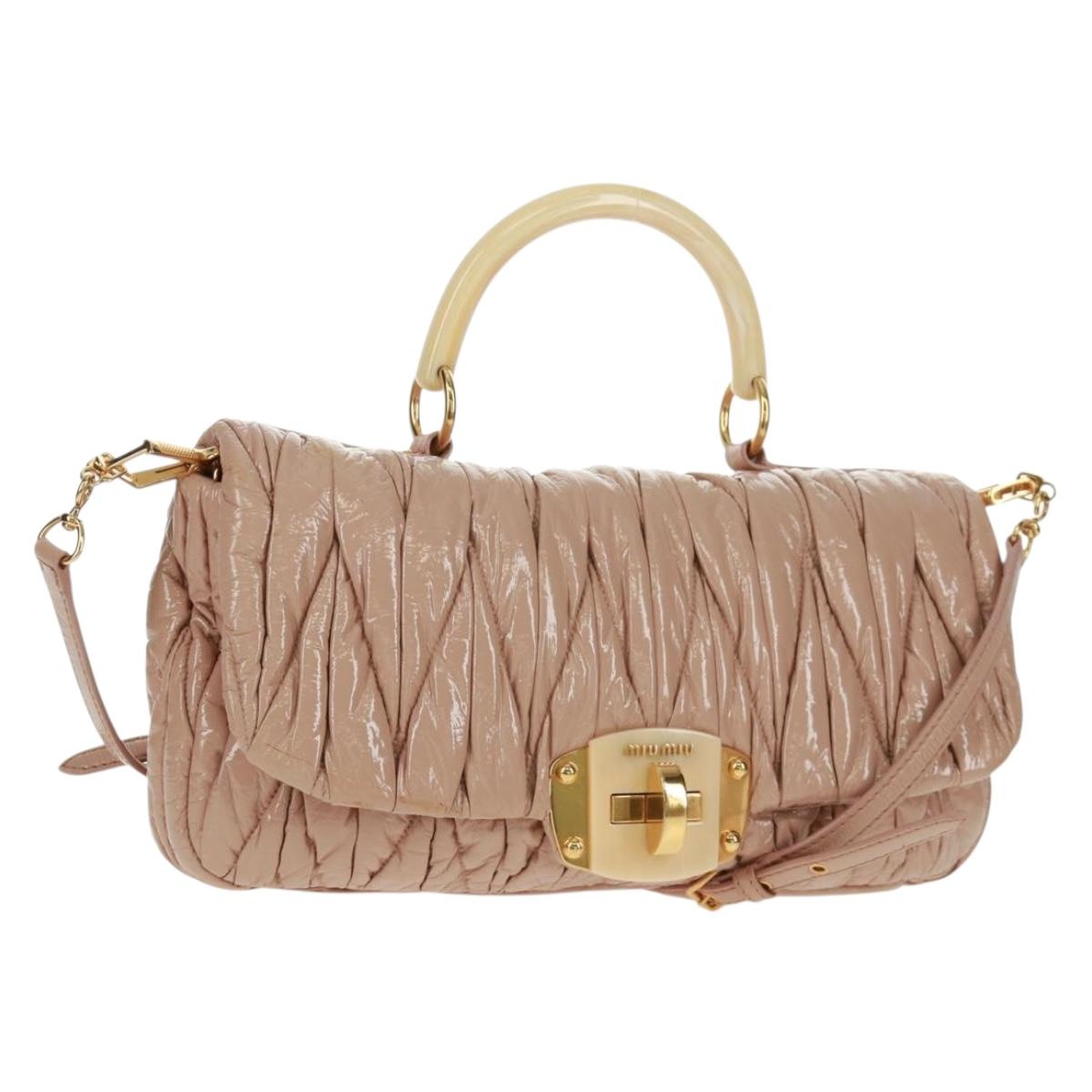 Miu Miu Hand Bag Patent leather 2way Pink Gold Auth am10466V