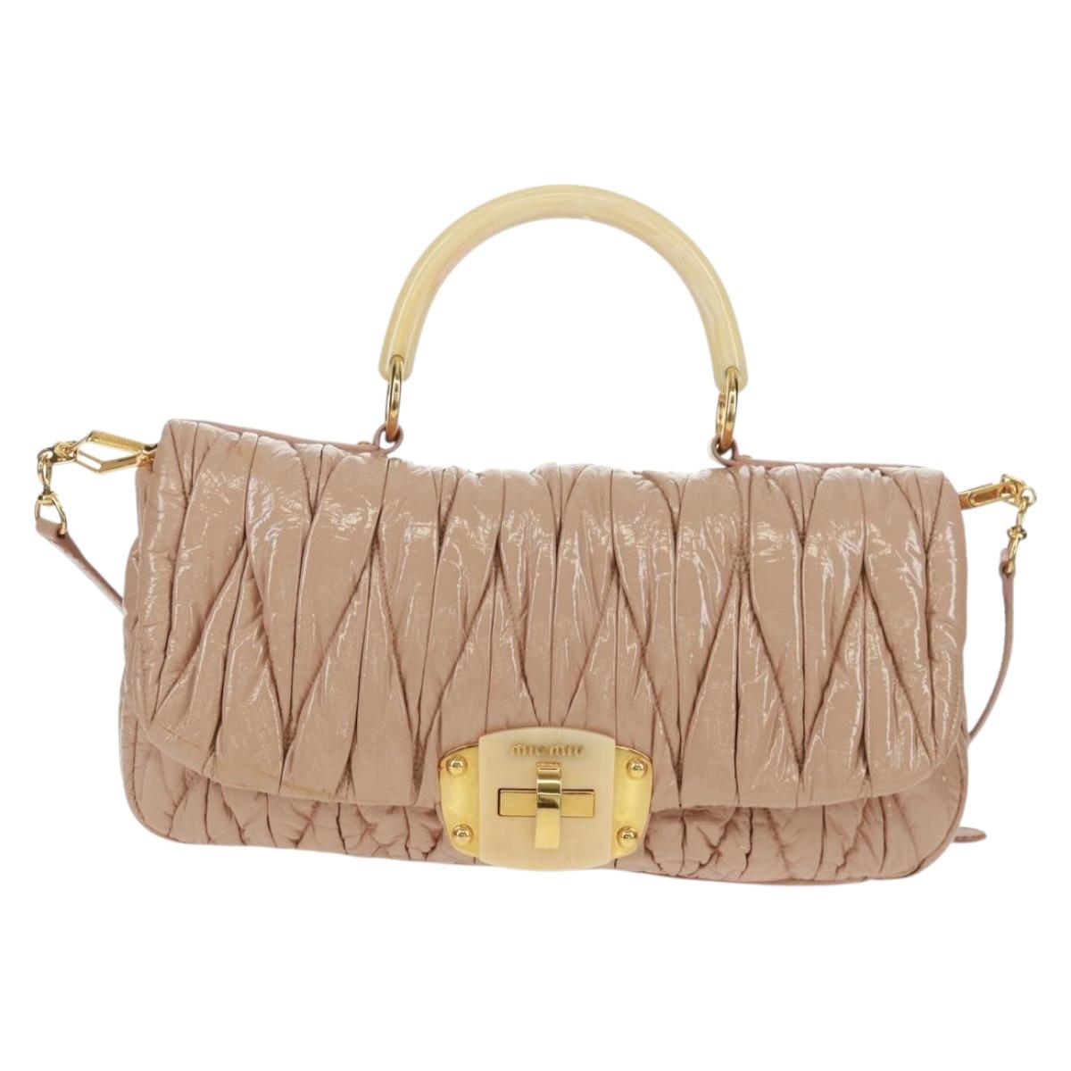 Miu Miu Hand Bag Patent leather 2way Pink Gold Auth am10466V