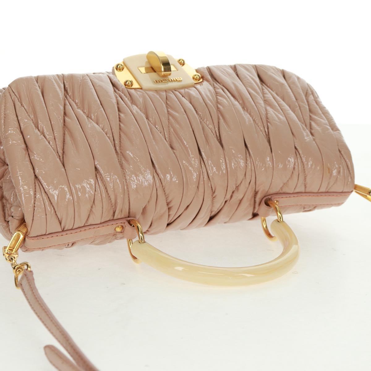 Miu Miu Hand Bag Patent leather 2way Pink Gold Auth am10466V