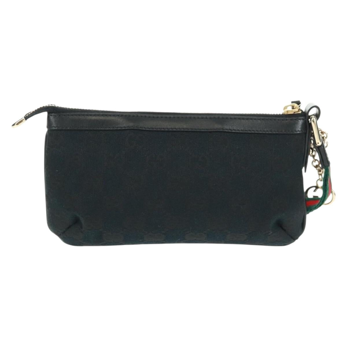 GUCCI GG Canvas Web Sherry Line Accessory Pouch Black Gold 191184 Auth am10471V