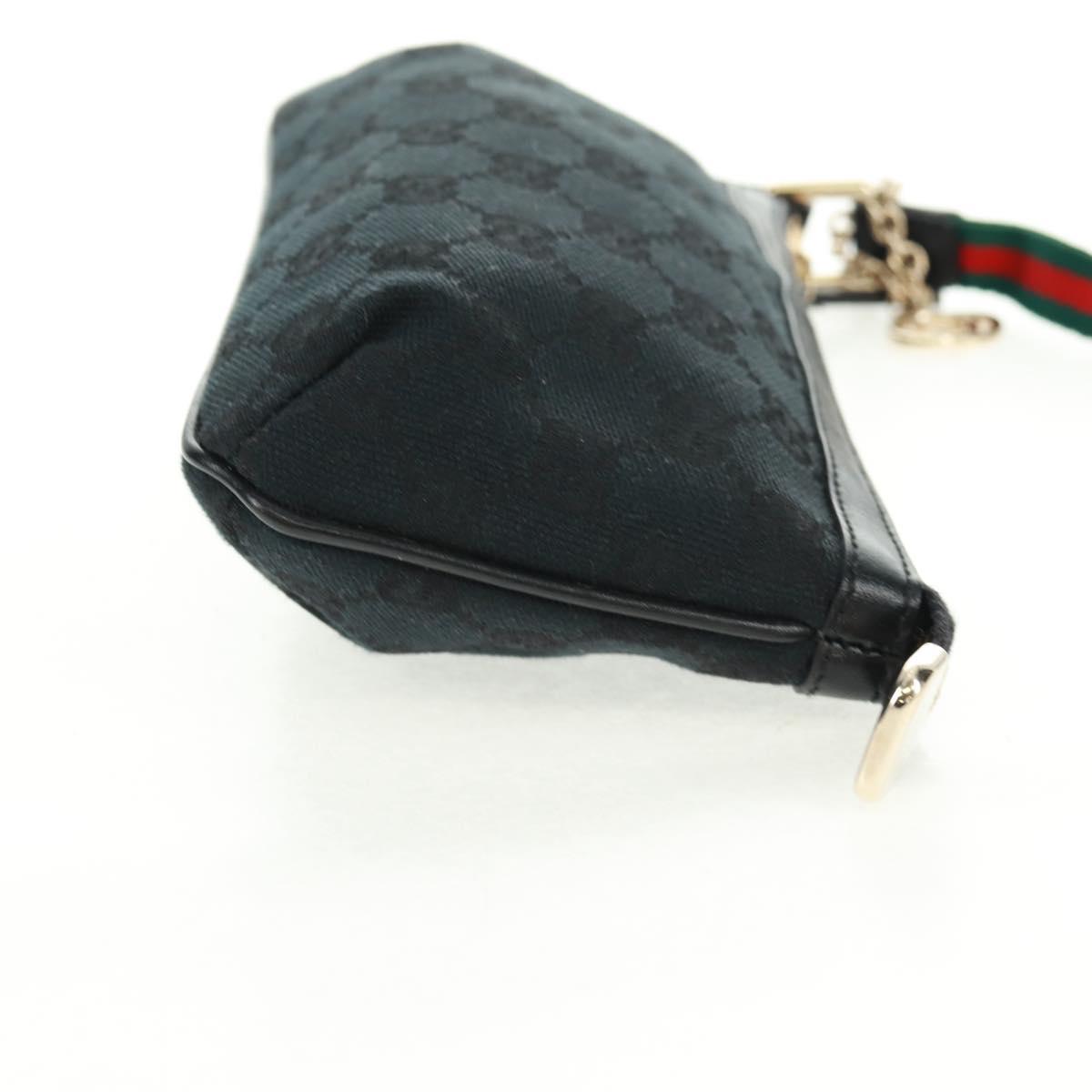 GUCCI GG Canvas Web Sherry Line Accessory Pouch Black Gold 191184 Auth am10471V