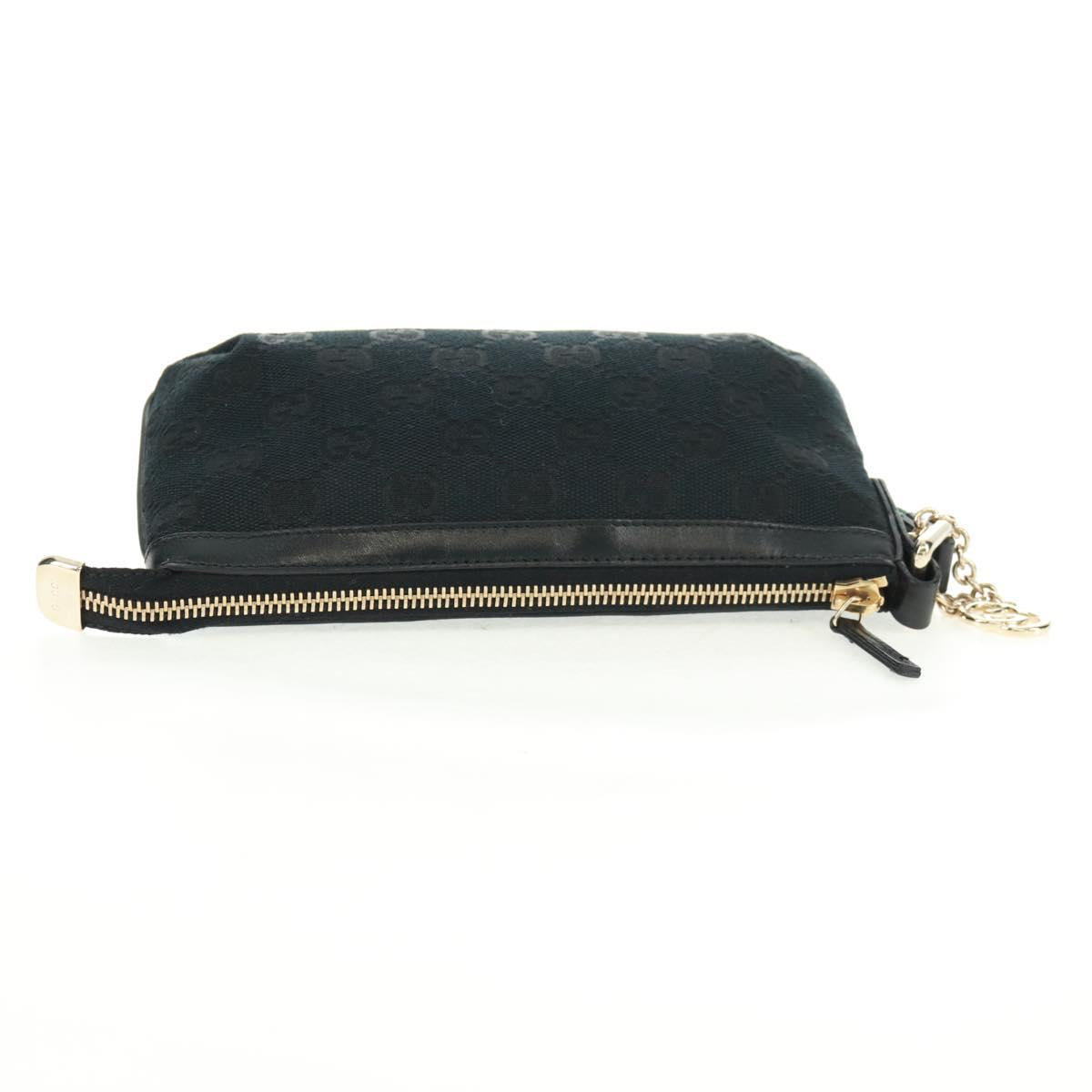 GUCCI GG Canvas Web Sherry Line Accessory Pouch Black Gold 191184 Auth am10471V