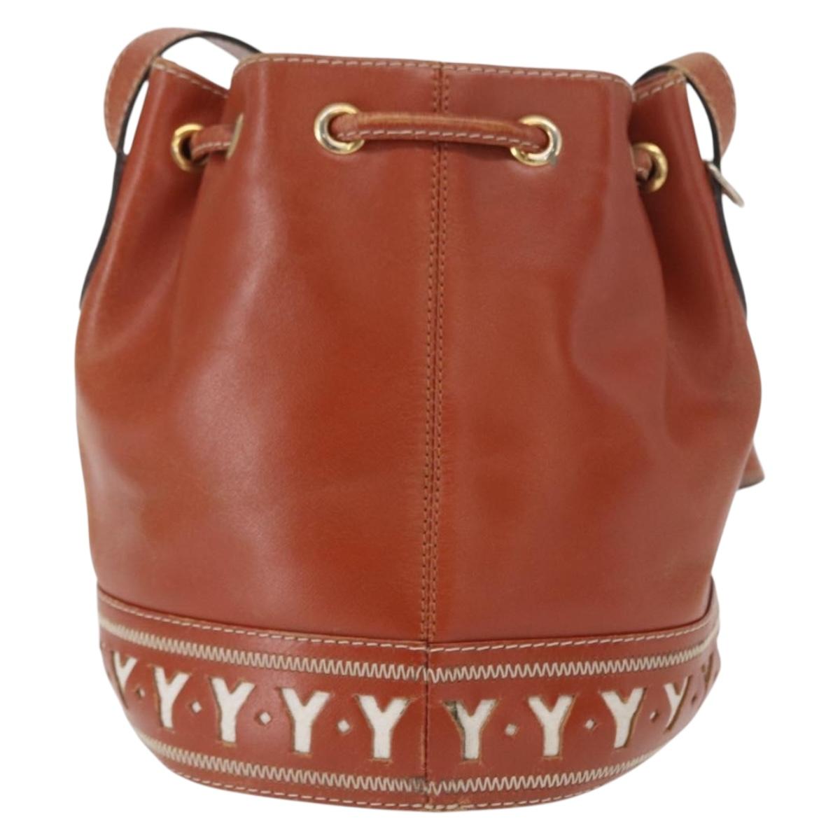 SAINT LAURENT purse Shoulder Bag Leather Brown Gold Auth am10475