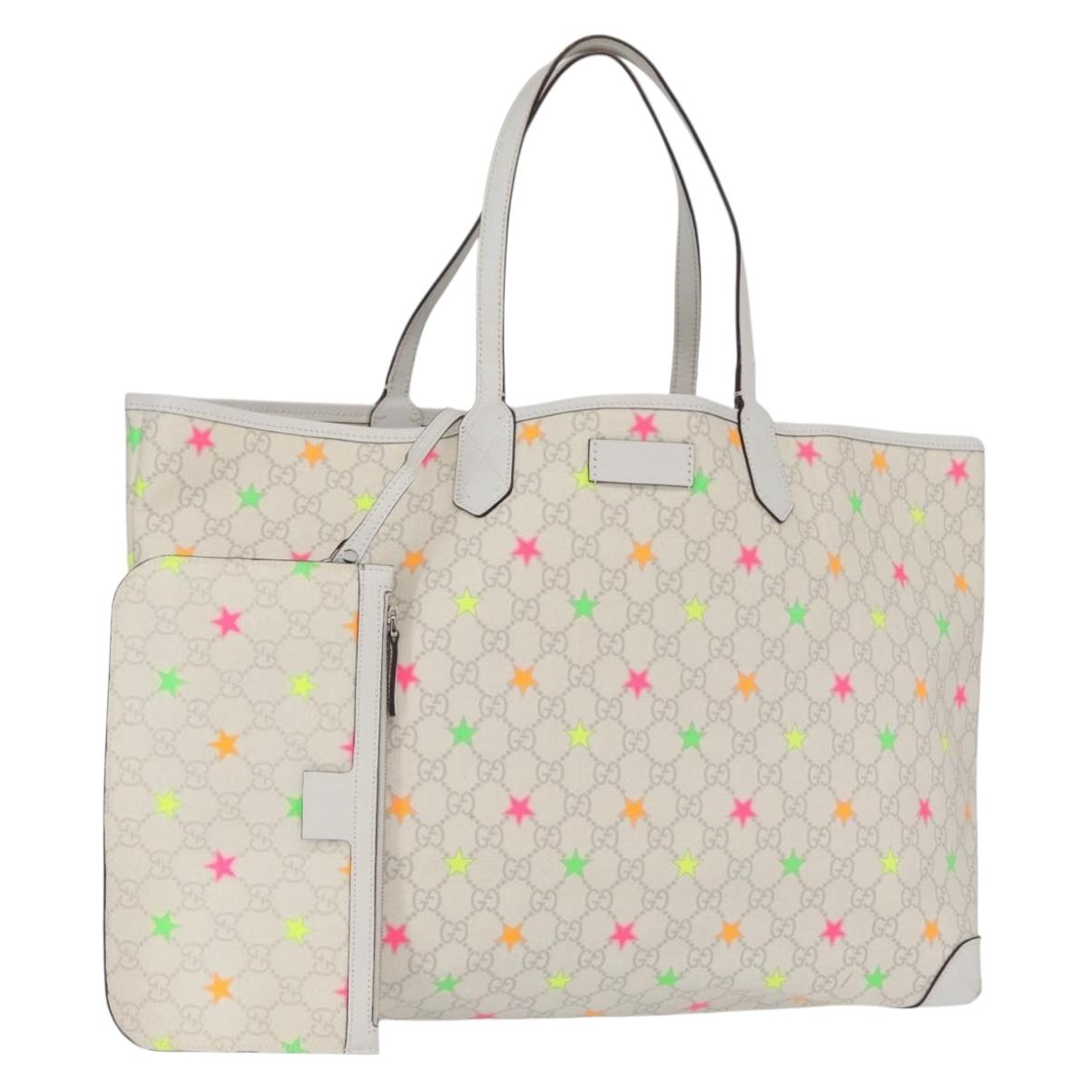 GUCCI GG Supreme Star Tote Bag PVC White 309407 Auth am10476