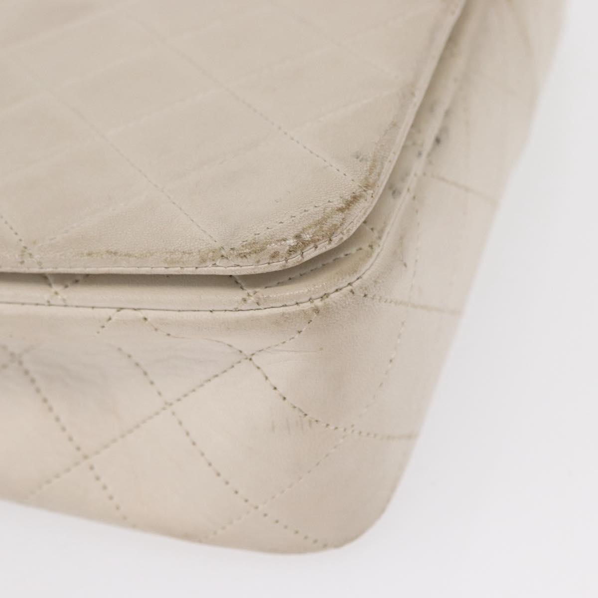 CHANEL Matelasse Turn Lock Chain Bag Lamb Skin White Gold CC Auth am10500