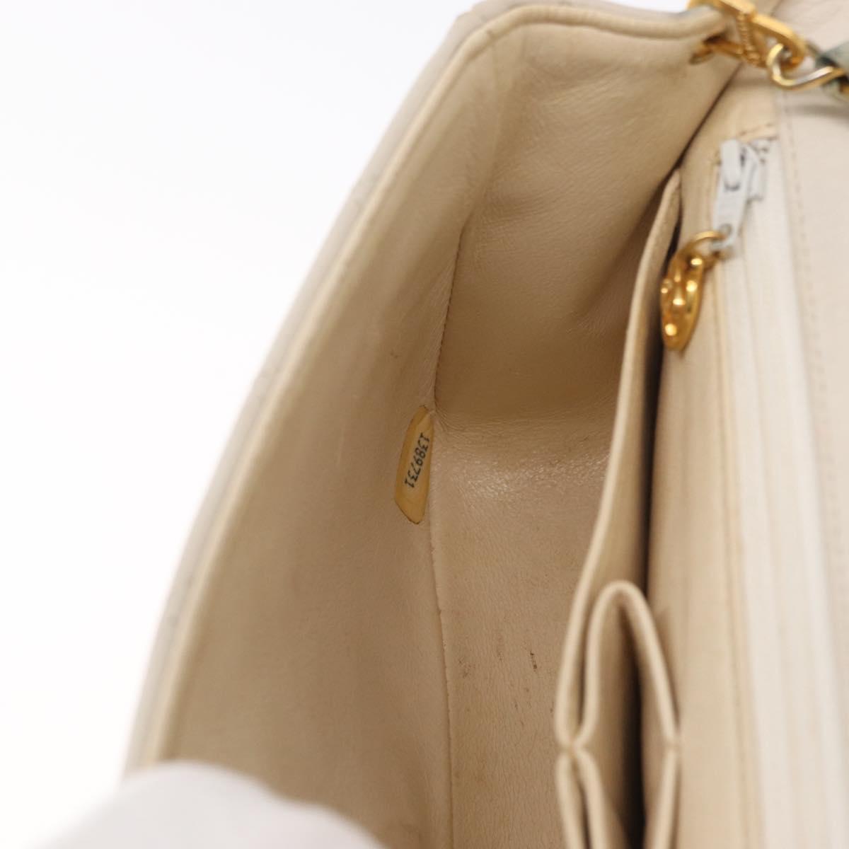 CHANEL Matelasse Turn Lock Chain Bag Lamb Skin White Gold CC Auth am10500