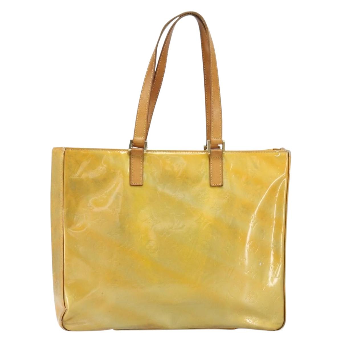 LOUIS VUITTON Monogram Vernis Columbus Tote Bag Lime Yellow M91047 Auth am10510