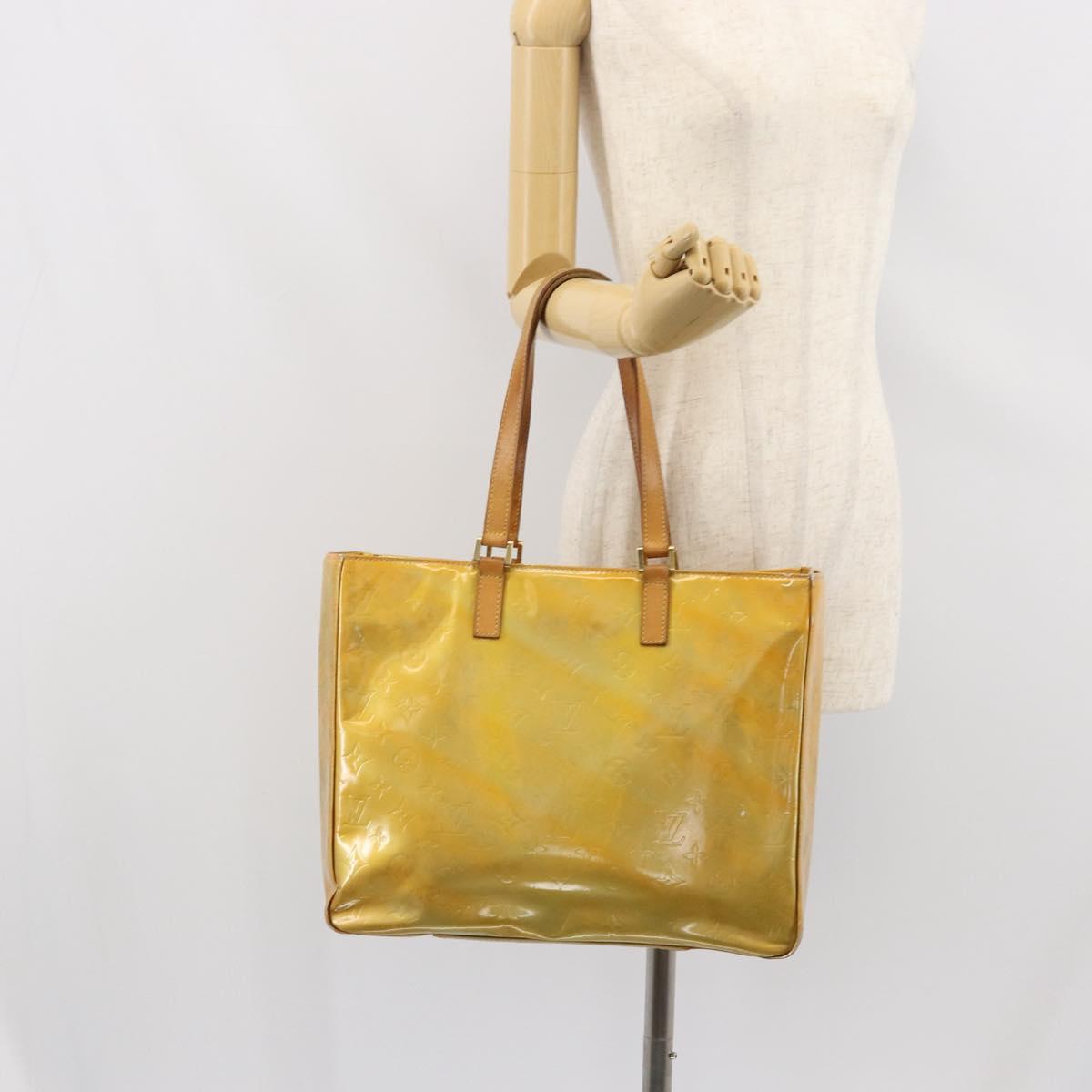 LOUIS VUITTON Monogram Vernis Columbus Tote Bag Lime Yellow M91047 Auth am10510