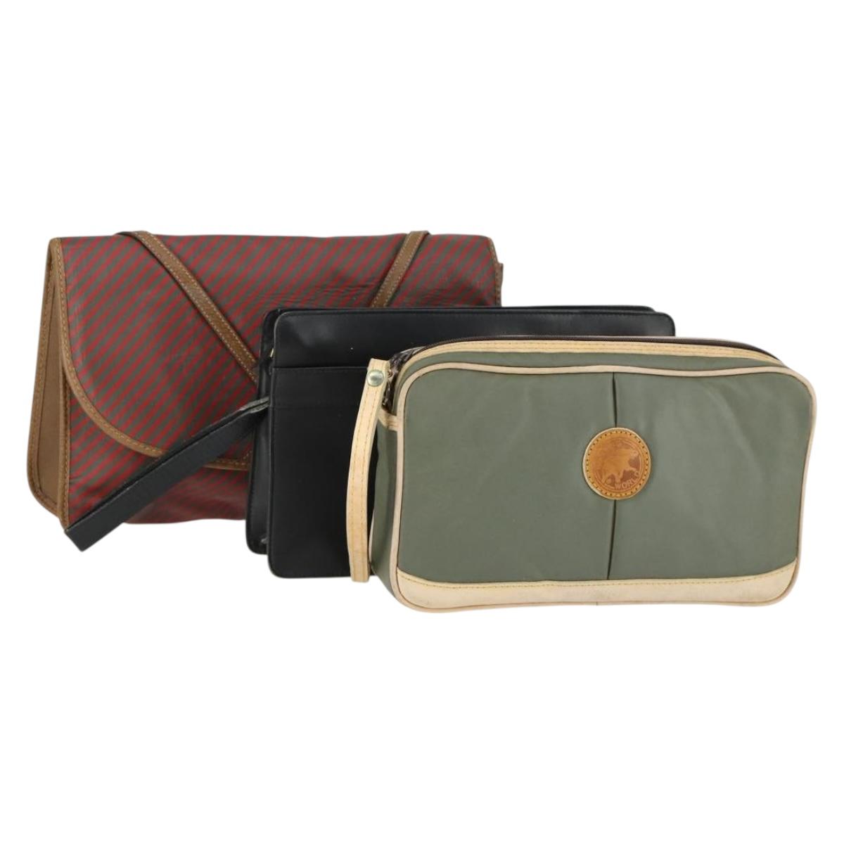 HUNTING WORLD Gucci Dunhill Bag PVC Leather 3 Set Green Gray black Auth am10513